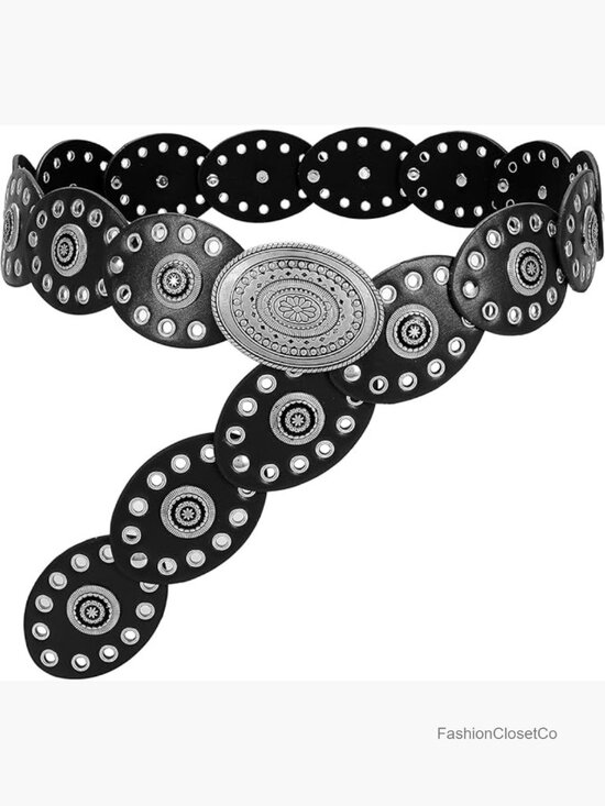 Accessories - Vintage Boho Western Concho Belt PU Leather Disc Belt for Women Music Festival